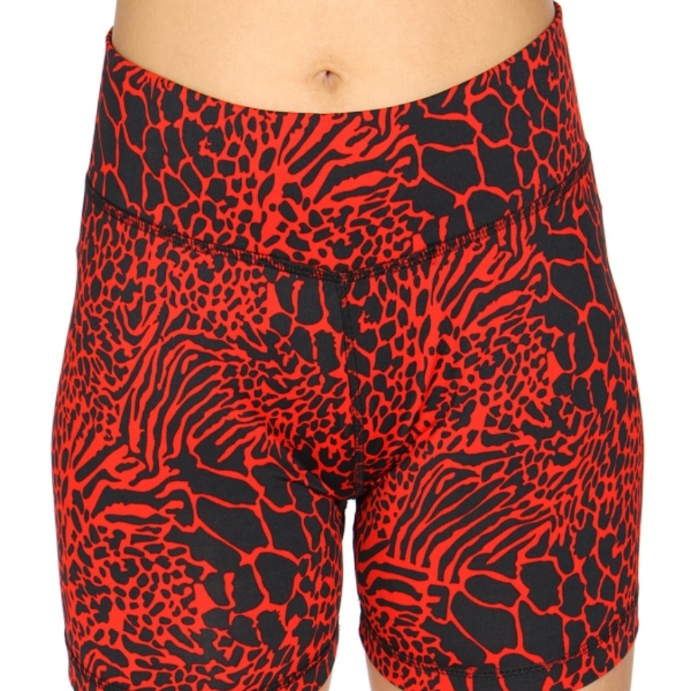 Spandex Gym Shorts - Red Leopard Print
